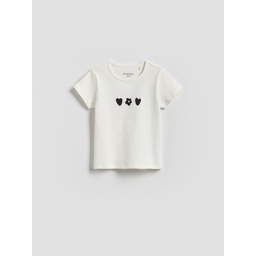 Reserved - Bawełniany t-shirt z nadrukiem - złamana biel ze sklepu Reserved w kategorii Bluzki dziewczęce - zdjęcie 186678184