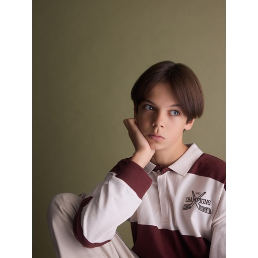 Reserved - Longsleeve polo - ciemnobrązowy Reserved 140 (9 lat) Reserved