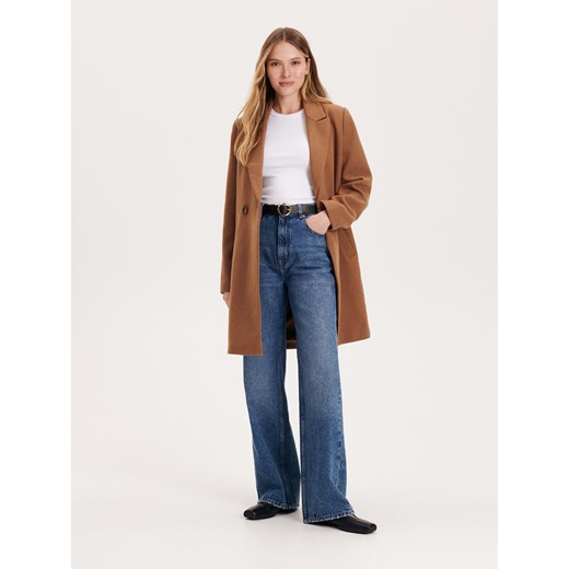 Reserved - Płaszcz z wełną - beżowy Reserved XS wyprzedaż Reserved