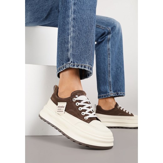 Brązowe Sneakersy na Tłoczonej Platformie Ozdobione Napisami  Naliase ze sklepu renee.pl w kategorii Buty sportowe damskie - zdjęcie 186678762