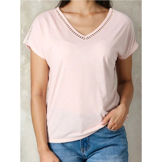 Sinsay - Bluzka z wiskozą z dekoltem V - różowy ze sklepu Sinsay w kategorii Bluzki damskie - zdjęcie 186679564