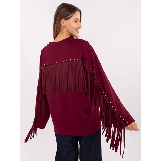 Luźna bluza damska z frędzlami bordowa (21695) ze sklepu goodlookin.pl w kategorii Bluzy damskie - zdjęcie 186681330