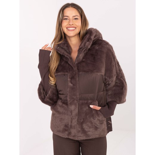 Luźna kurtka z łączonych materiałów czekoladowa (WJ218) - id: 25748 - marki Goodlookin.pl - 186681334 Luźna kurtka z łączonych materiałów czekoladowa (WJ218) ze sklepu goodlookin.pl w kategorii Futra damskie - zdjęcie 186681334