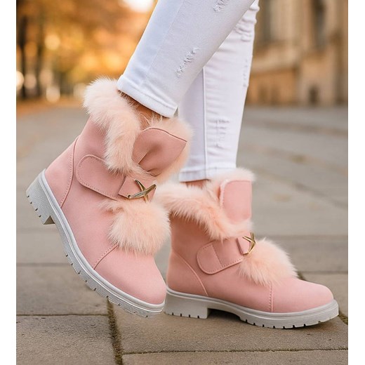 Zimowe różowe dziewczęce botki na rzepy /G6-2 18345 T295/ ze sklepu Pantofelek24.pl w kategorii Buty zimowe dziecięce - zdjęcie 186681460