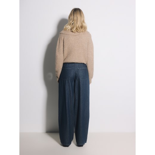 Reserved - Jeansy wide leg z zakładkami - granatowy Reserved 42 Reserved