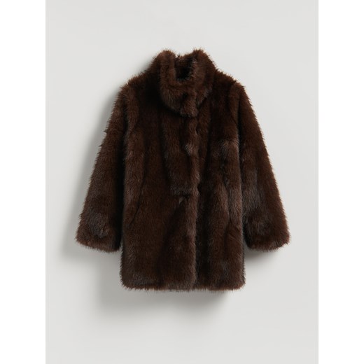 Reserved - Sztuczne futerko z kołnierzem - ciemnobrązowy ze sklepu Reserved w kategorii Futra damskie - zdjęcie 186681770