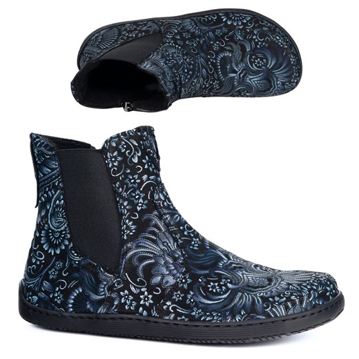 Damskie buty barefoot sztyblety z zamkiem ocieplane 1263 wzory granatowe ze sklepu butyolivier w kategorii Półbuty damskie - zdjęcie 186684344
