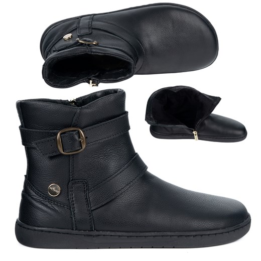 Botki damskie barefoot zimowe zamszowe skórzane Jasper czarne licowe ze sklepu butyolivier w kategorii Botki - zdjęcie 186684383