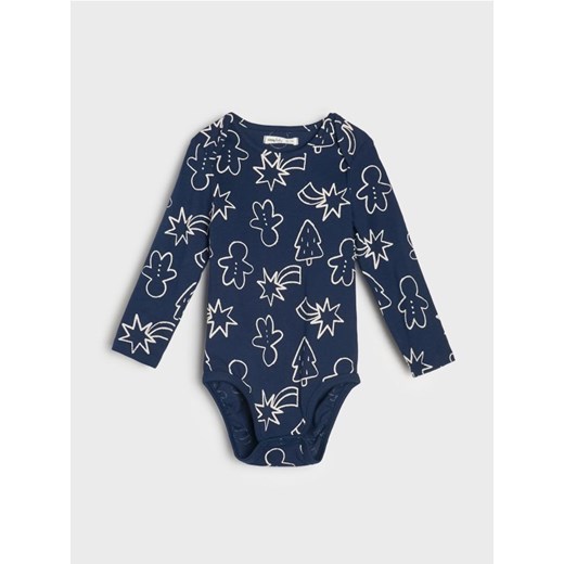 Sinsay - Bawełniane body ze wzorem świątecznym - granatowy ze sklepu Sinsay w kategorii Body niemowlęce - zdjęcie 186684780