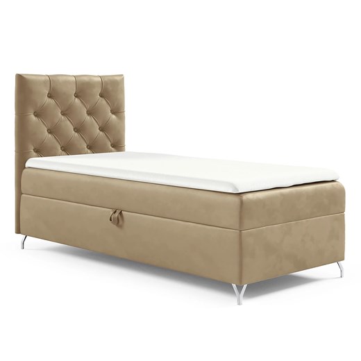 Jasnobrązowe łóżko welurowe z pojemnikiem 3 rozmiary R2-F16 ze sklepu Edinos.pl w kategorii Łóżka i materace - zdjęcie 186687030