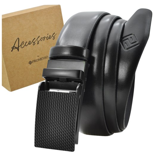 Polski pasek męski z automatycznie zapinana klamrą. CZARNY nr64 ze sklepu PROMESSO w kategorii Paski męskie - zdjęcie 186693914