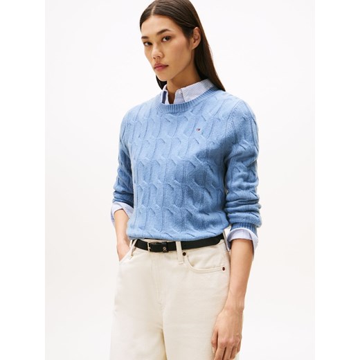 Tommy Hilfiger Sweter damski z dzianiny Kobiety Wełna jasnoniebieski jednolity ze sklepu vangraaf w kategorii Swetry damskie - zdjęcie 186694542
