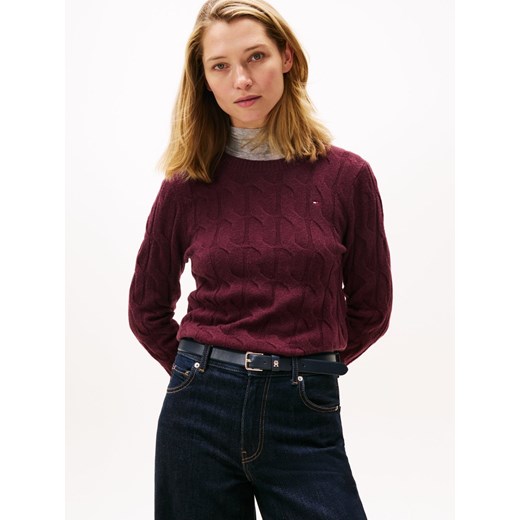 Tommy Hilfiger Sweter damski z dzianiny Kobiety Wełna bakłażanowy jednolity ze sklepu vangraaf w kategorii Swetry damskie - zdjęcie 186694544