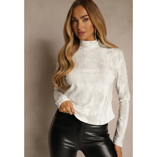 Biała Marszczona Bluzka Longsleeve z Półgolfem Ralinda ze sklepu renee.pl w kategorii Bluzki damskie - zdjęcie 186694584