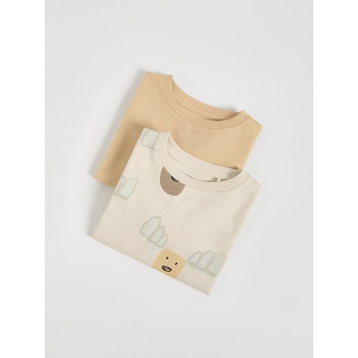 Reserved - Bawełniany longsleeve 2 pack - beżowy ze sklepu Reserved w kategorii T-shirty chłopięce - zdjęcie 186695082