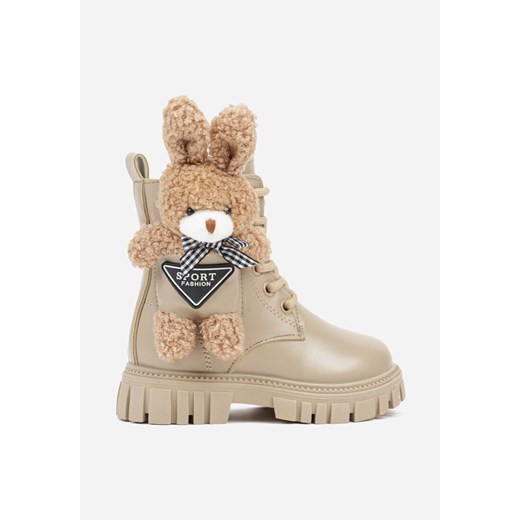 Ciemnobeżowe Botki Typu Workery z Królikiem 3D Zozrise ze sklepu born2be.pl w kategorii Buty zimowe dziecięce - zdjęcie 186695531