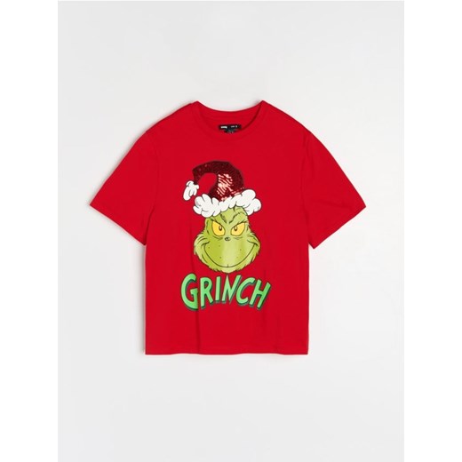 Sinsay - Bawełniana koszulka z nadrukiem Grinch - czerwony ze sklepu Sinsay w kategorii Bluzki damskie - zdjęcie 186696161