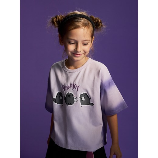Reserved - T-shirt Pusheen - lawendowy ze sklepu Reserved w kategorii Bluzki dziewczęce - zdjęcie 186696681