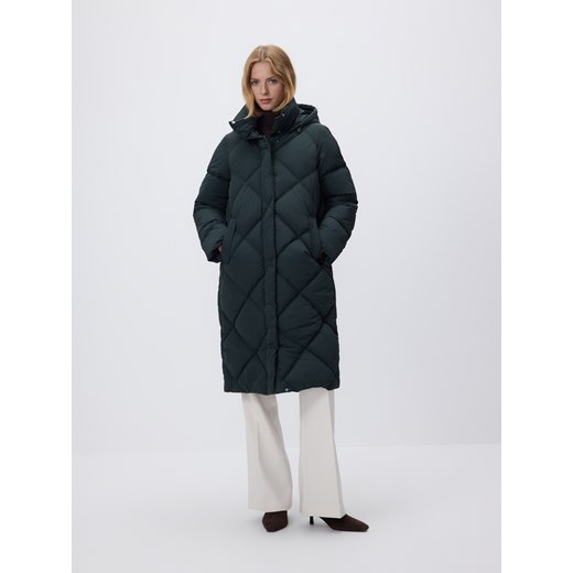 Reserved - Pikowany płaszcz - ciemnozielony - id: 713HD-79X - marki Reserved - 186696751 Reserved - Pikowany płaszcz - ciemnozielony ze sklepu Reserved w kategorii Płaszcze damskie - zdjęcie 186696751
