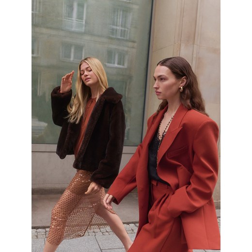 Reserved - Sztuczne futerko z kołnierzem - ciemnobrązowy ze sklepu Reserved w kategorii Futra damskie - zdjęcie 186696923