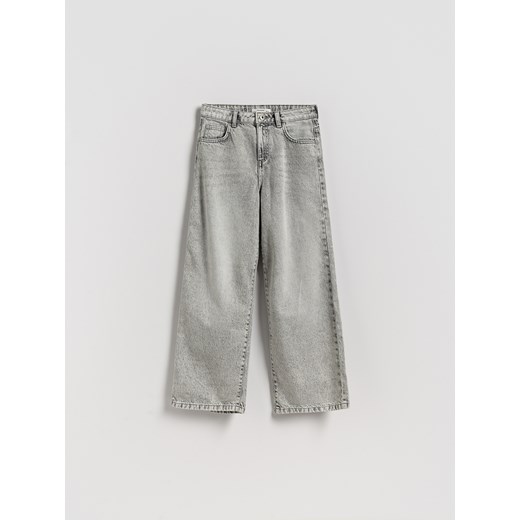 Reserved - Jeansy wide leg z przetarciem - jasnoszary ze sklepu Reserved w kategorii Spodnie dziewczęce - zdjęcie 186698631