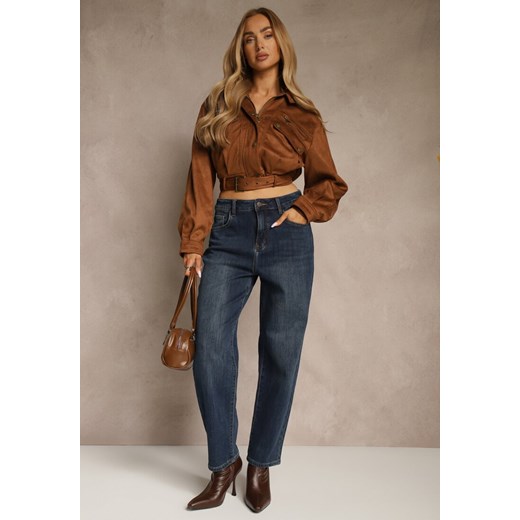 Niebieskie Jeansy Mom Fit High Waist z Wiskozą Erralia Renee M renee.pl