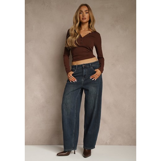 Granatowe Jeansy Barrel Fit High Waist Delandria ze sklepu renee.pl w kategorii Jeansy damskie - zdjęcie 186699202