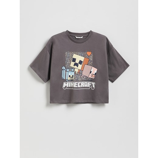 Reserved - Bawełniany t-shirt Minecraft - ciemnoszary ze sklepu Reserved w kategorii Bluzki dziewczęce - zdjęcie 186701444