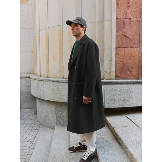 Reserved - Płaszcz z domieszką wełny - ciemnozielony ze sklepu Reserved w kategorii Płaszcze męskie - zdjęcie 186701604