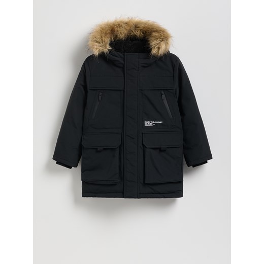 Reserved - Ocieplana kurtka z kapturem - czarny ze sklepu Reserved w kategorii Kurtki chłopięce - zdjęcie 186701890