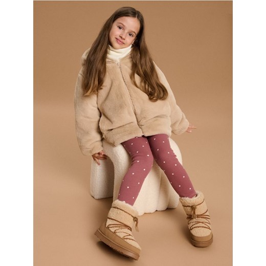 Sinsay - Płaszcz z miękkiego sztucznego futerka z kapturem - kremowy ze sklepu Sinsay w kategorii Płaszcze dziewczęce - zdjęcie 186703033