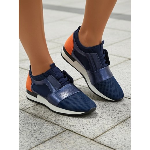Vittoria Granatowe Obuwie Damskie z Ekologicznej Skóry ze sklepu royalfashion.pl w kategorii Buty sportowe damskie - zdjęcie 186704192