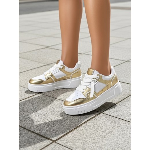 Sneakersy Damskie 'Aurelia' Złoto-Białe na Platformie 4cm - Styl i Komfort ze sklepu royalfashion.pl w kategorii Buty sportowe damskie - zdjęcie 186704252