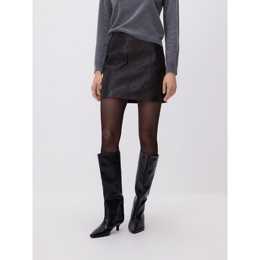 Reserved - Skórzana spódnica mini - ciemnobrązowy ze sklepu Reserved w kategorii Spódnice - zdjęcie 186704362