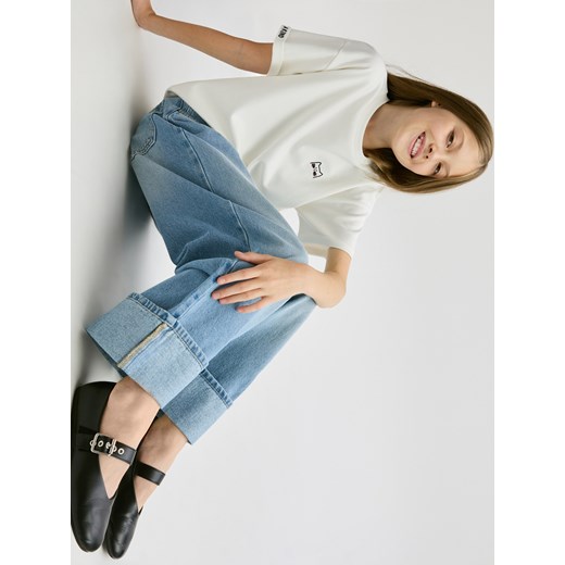 Reserved - Jeansy wide leg z podwiniętą nogawką - niebieski ze sklepu Reserved w kategorii Spodnie dziewczęce - zdjęcie 186705864