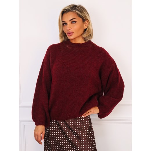 SWETER OVERSIZE Z DOMIESZKĄ WEŁNY- BORDOWY ze sklepu olika.com.pl w kategorii Swetry damskie - zdjęcie 186707593
