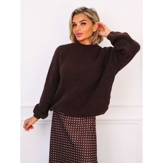 SWETER OVERSIZE Z DOMIESZKĄ WEŁNY- CZEKOLADOWY ze sklepu olika.com.pl w kategorii Swetry damskie - zdjęcie 186707602