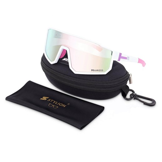 Sportowe okulary przeciwsłoneczne z polaryzacją i filtrem UV400 POL-468A white/pink ze sklepu Stylion w kategorii Okulary przeciwsłoneczne damskie - zdjęcie 186707664