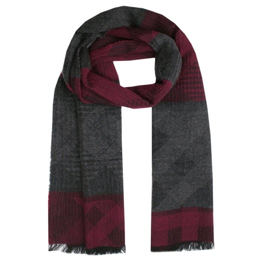 Delikatny Szal Męski z Wełny Kaszmirskiej - V. Fraas - Grafit z Bordo SZAWLN1385 ze sklepu JegoSzafa.pl w kategorii Szaliki męskie - zdjęcie 186707851