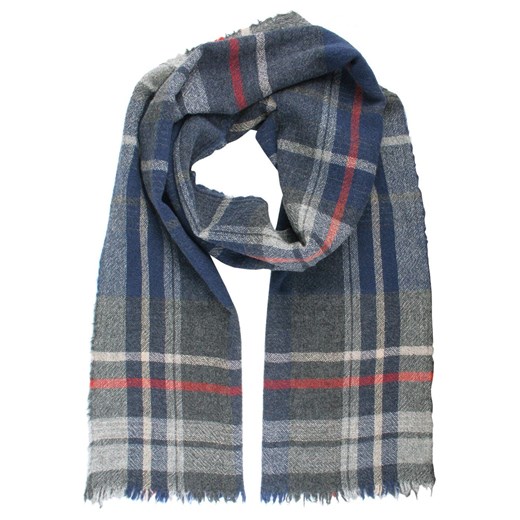 Wełniany Szalik Męski - V. Fraas - Odcienie Popielu i Niebieskiego SZAWLN1395 ze sklepu JegoSzafa.pl w kategorii Szaliki męskie - zdjęcie 186707882