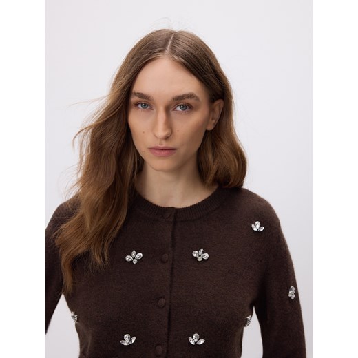 Reserved - Kardigan z aplikacjami - brązowy ze sklepu Reserved w kategorii Swetry damskie - zdjęcie 186708104