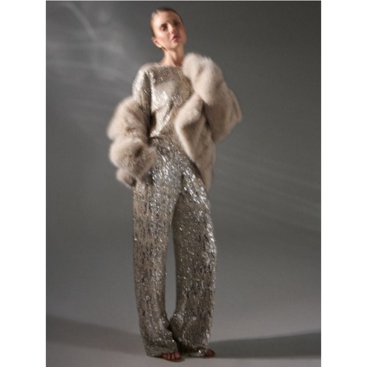 Sinsay - Cekinowe spodnie wide leg - srebrny - id: 627FJ-SLV - marki Sinsay - 186708452 Sinsay - Cekinowe spodnie wide leg - srebrny ze sklepu Sinsay w kategorii Spodnie damskie - zdjęcie 186708452