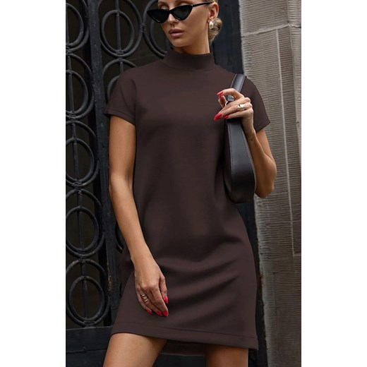 Czekoladowa sukienka damska dzianinowa z golfem KLER 377, Kolor czekoladowy, Rozmiar L, Ivon ze sklepu Primodo w kategorii Sukienki - zdjęcie 186708980