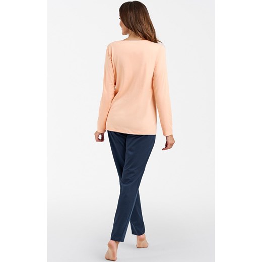Piżama damska z długim rękawem i długimi spodniami Arietta, Kolor łososiowo-granatowy, Rozmiar S, Italian Fashion ze sklepu Intymna w kategorii Piżamy damskie - zdjęcie 186709601