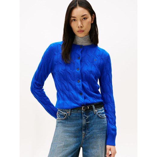 Tommy Hilfiger Kardigan damski Kobiety drobna dzianina indygo wypukły wzór tkaniny - id: 779547-0002-09900 - marki Tommy Hilfiger - 186710940 Tommy Hilfiger Kardigan damski Kobiety drobna dzianina indygo wypukły wzór tkaniny ze sklepu vangraaf w kategorii Swetry damskie - zdjęcie 186710940