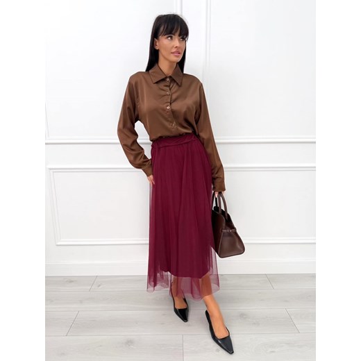 Bordowa Tiulowa Spódnica Midi Modnakiecka.pl 42 wyprzedaż ModnaKiecka.pl