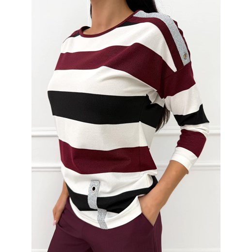 Bordowo-Kremowo-Czarna Bluzka ze sklepu ModnaKiecka.pl w kategorii Bluzki damskie - zdjęcie 186713454