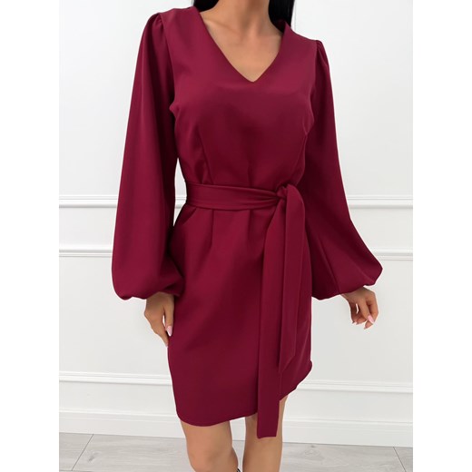 Bordowa Sukienka z Bufiastymi Rękawami ze sklepu ModnaKiecka.pl w kategorii Sukienki - zdjęcie 186713472