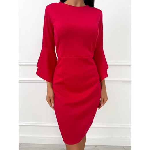 Czerwona Sukienka z Rozszerzanym Rękawem ze sklepu ModnaKiecka.pl w kategorii Sukienki - zdjęcie 186713484