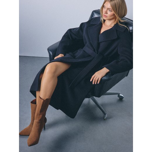 Mohito - Skórzane brązowe kozaki na szpilce - brązowy ze sklepu Mohito w kategorii Kozaki damskie - zdjęcie 186714200